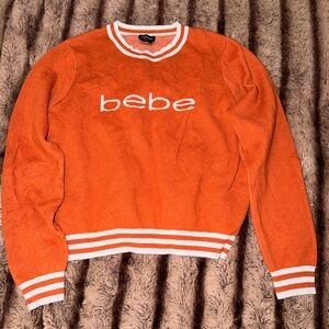 bebe Orange Sweater with White Striped Trim